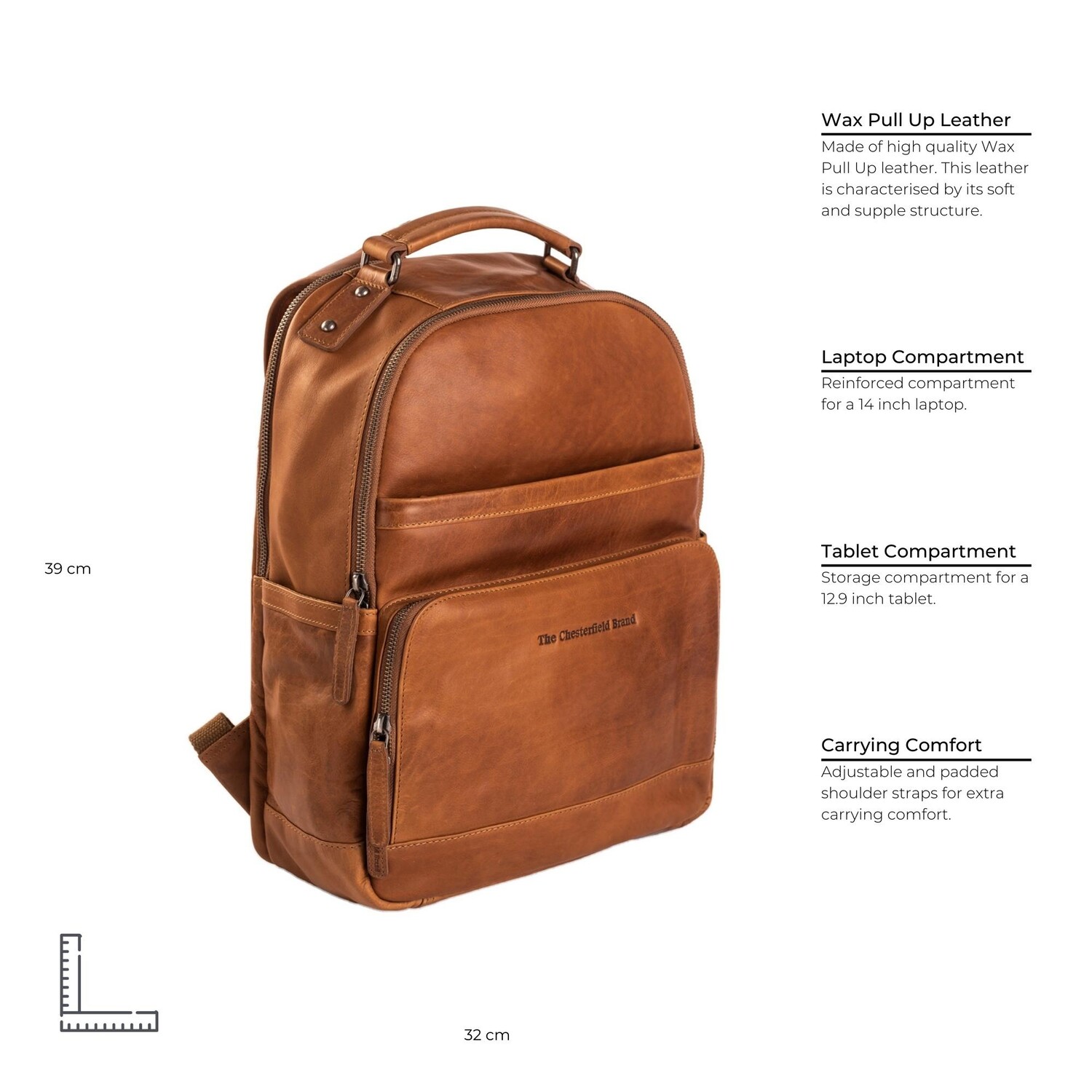 Leather Backpack Cognac Austin - Brand Chesterfield The