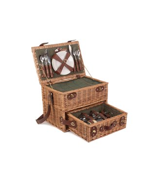 Picknickmand  4 personen Groene Madelief - Prachtig & Elegant  - Ideaal voor Picknick met Wijn -  Inclusief Wijnglazen en Koelvak - Een Schoudertas Koffer - 42cm