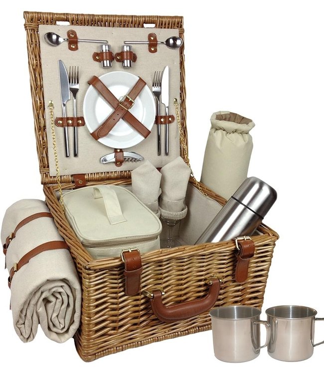 Picknickmand 2 personen Opa's Lieveling met Kleed - Wit/Bruin