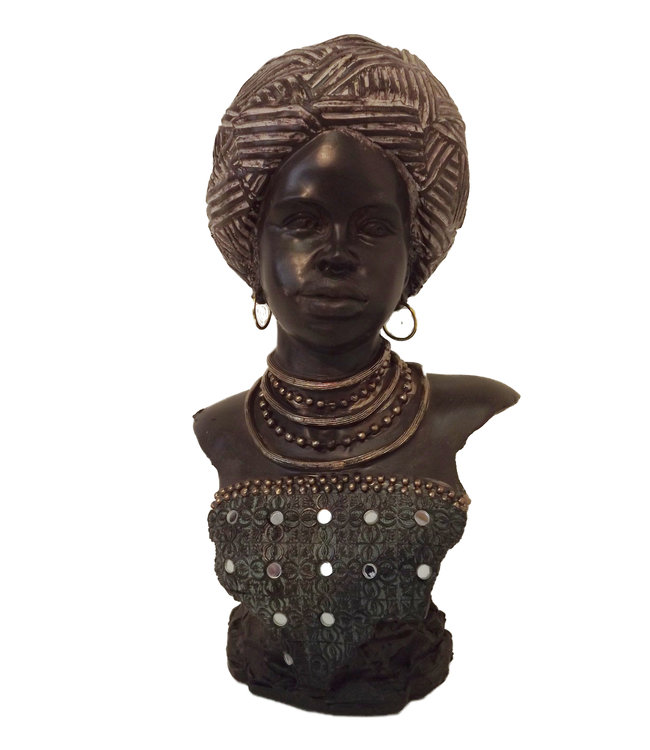 Afrikaans beeld/buste vrouw Afya - Topkwaliteit Afrikaanse beelden - Buste Beeld Zwart - 26 x 36 x 21 cm
