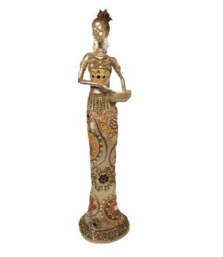 Afrikaanse beeld Zilver vrouw 'Fou fou ' met  schaal in Arm -  Prachtig Zilver beeldjes - Afrikaanse  beelden - 55cm
