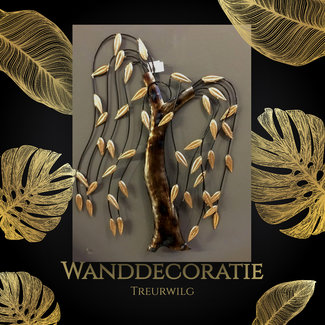 Wanddecoratie metaal Bloemen Treurwilg - Muurdecoratie/Wandornament -Goud/Bruin- 60cm