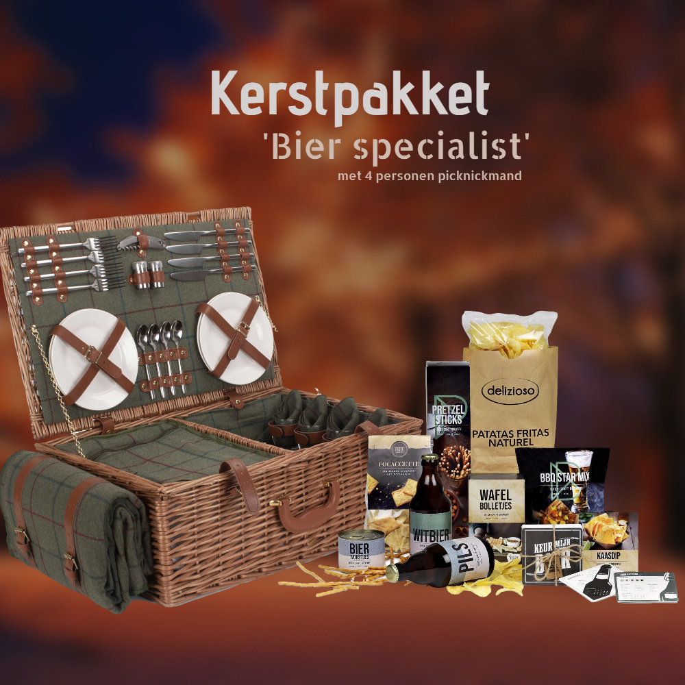 Kerstpakket 'Bier specialist' met 4 personen Picknickmand Womens