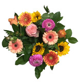 Yellow, salmon and pink flowers
