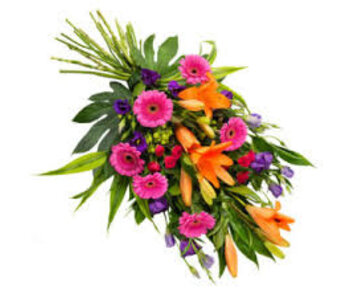 Handwerk door eigenaar Firenze bloemenatelier Funeral bouquet colorful