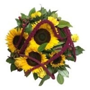 Handwerk met liefde en aandacht Bouquet Tournesols & Amaranthus