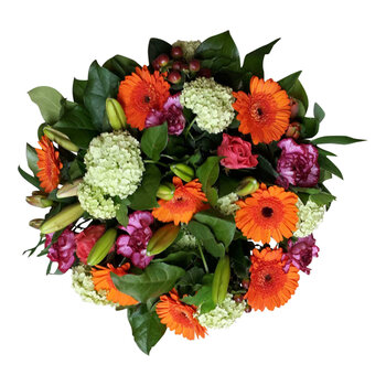 Handwerk met liefde en aandacht Orange-Pink Flower Bouquet