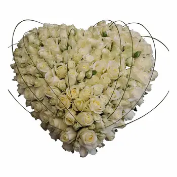 Funeral heart white roses & ornamental grasses