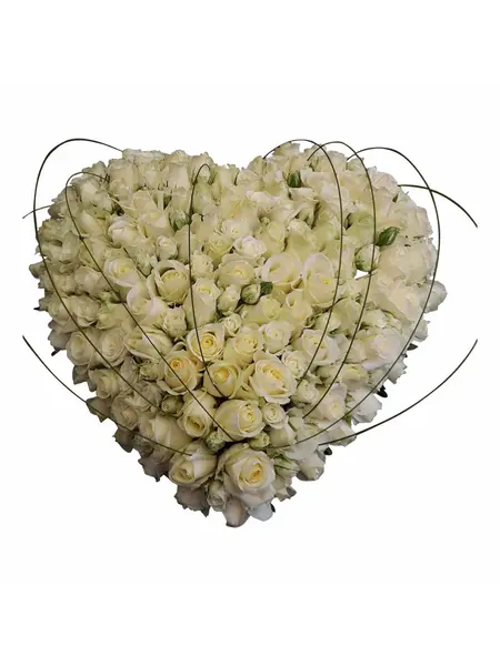 Rouwstuk hart witte rozen & siergras