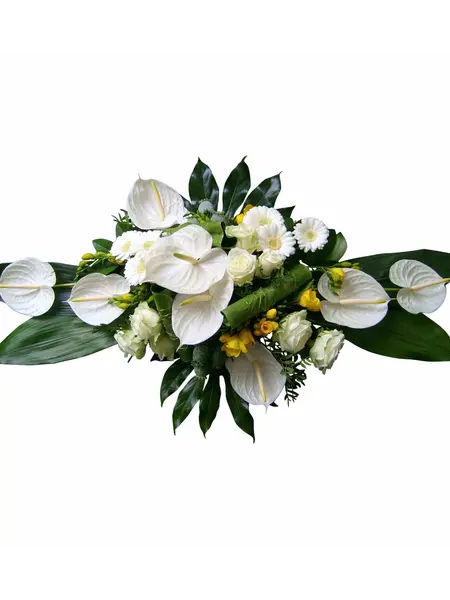 Arrangement Funéraire Moderne Blanc avec Accent Jaune