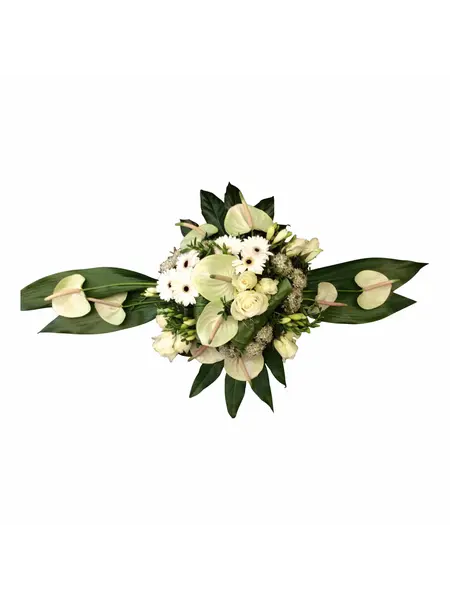 Modern rouwstuk Witte Anthuriums