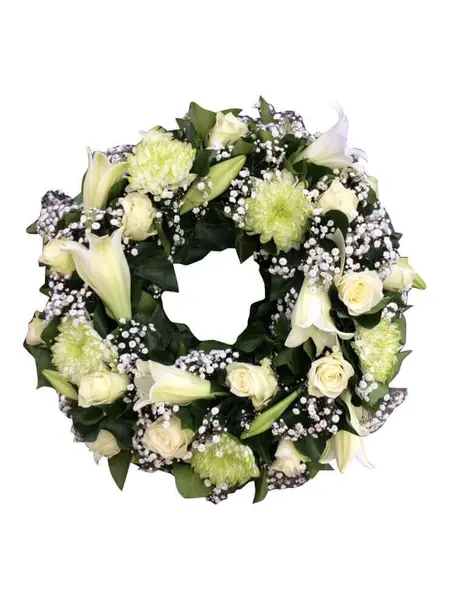 Urn Wreath White Lilies & Roses