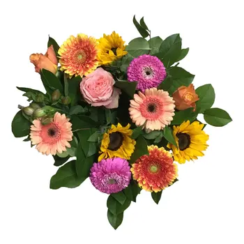 Boeket Geel, Zalm & Roze Bloemen