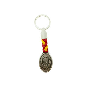 Yellow-red braided keychain with KVM logo