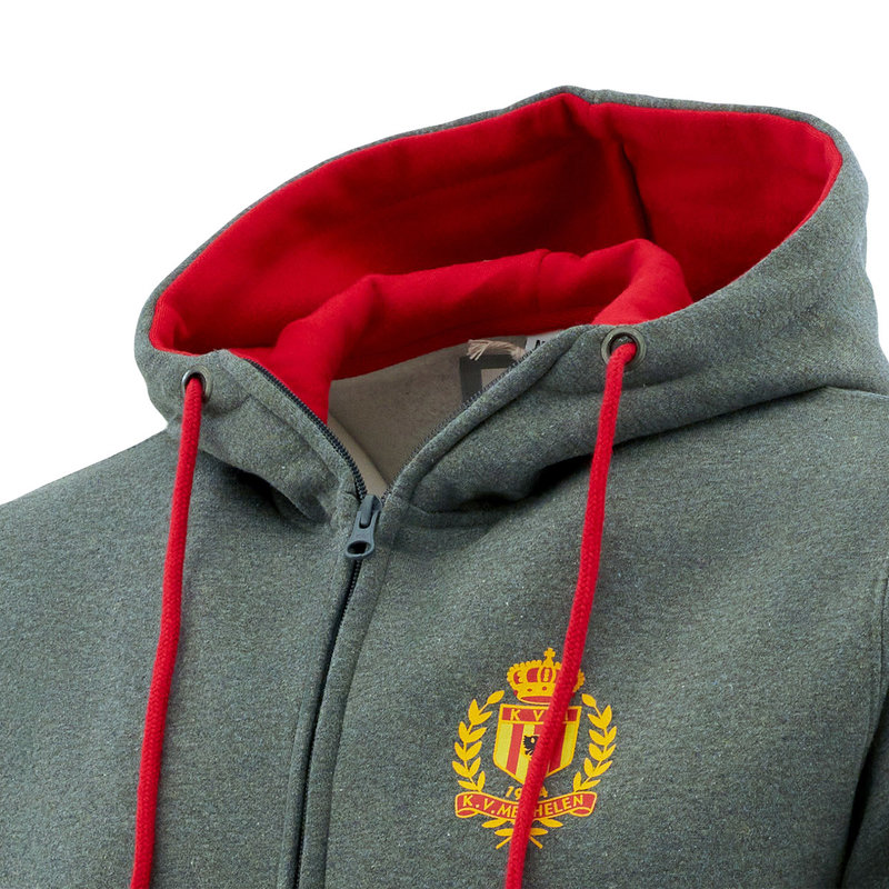 Topfanz Zipped hoodie grey with red hood KV MECHELEN with logo