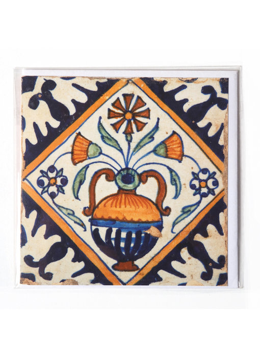 Card, Delft Blue Tile, Flower Vase