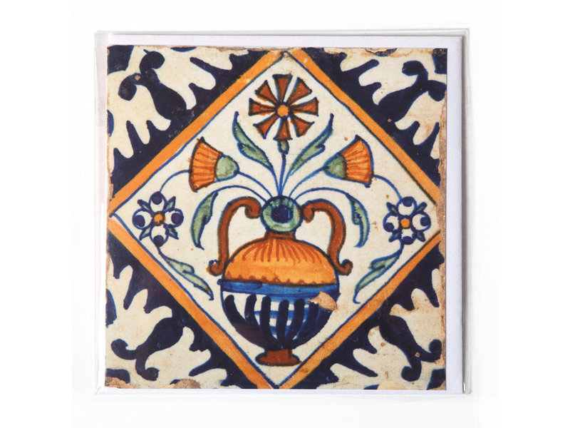 Card, Delft Blue Tile, Flower Vase