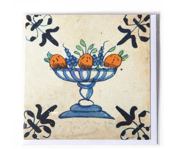 Card, Delft Blue Tile, Fruit Bowl Oranges/Grapes