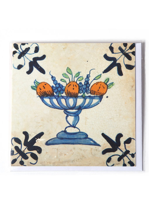 Card, Delft Blue Tile, Fruit Bowl Oranges/Grapes
