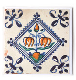 Doble tarjeta, azulejo azul de Delft, bombilla de flores