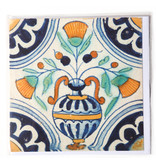 Doble tarjeta, azulejo azul de Delft, florero