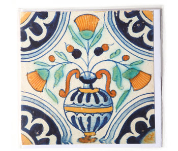 Doble tarjeta, azulejo azul de Delft, florero