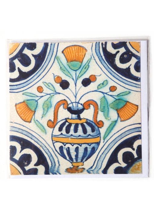 Card, Delft Blue Tile, Flower Vase