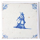 Doble tarjeta, azulejo azul de Delft, músico