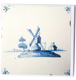 Doble tarjeta, azulejo azul de Delft, molino