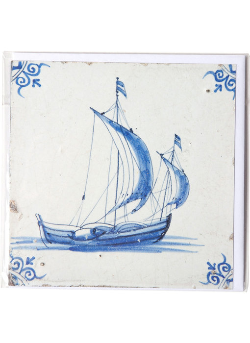 Double card, Delft Blue Tile, Sailing Ship