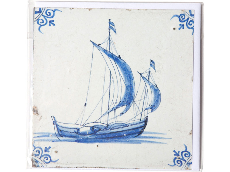 Card, Delft Blue Tile, Sailing Ship