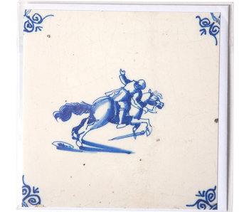 Doble tarjeta, azulejo azul de Delft, Jinete