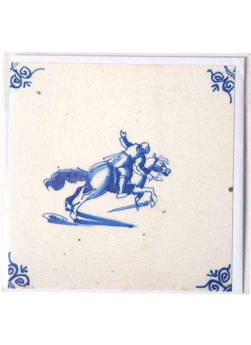 Doble tarjeta, azulejo azul de Delft, Jinete