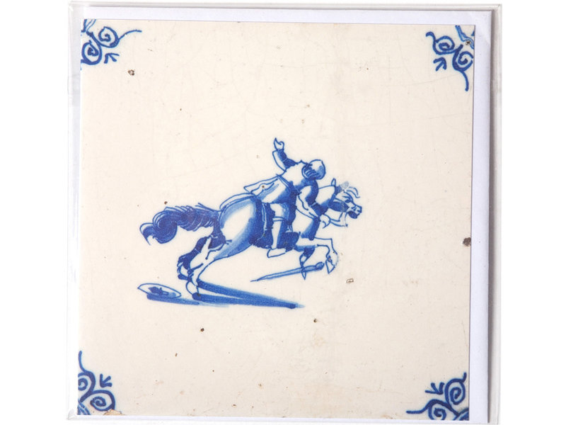 Doble tarjeta, azulejo azul de Delft, Jinete