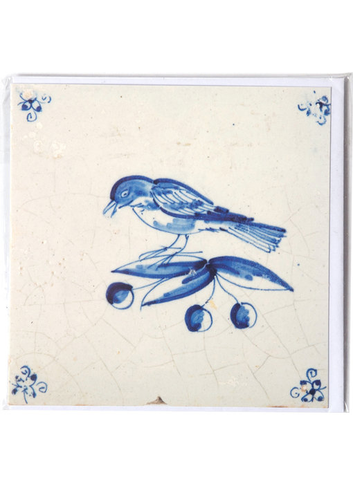 Dubbele kaart, Delfts blauwe tegel, Vogel op een tak