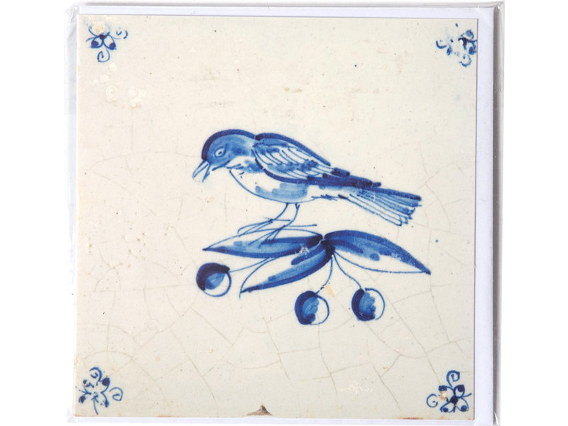 Card, Delft Blue Tile, Bird on a Branch