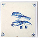 Doble tarjeta, azulejo azul de Delft, pájaro en una rama