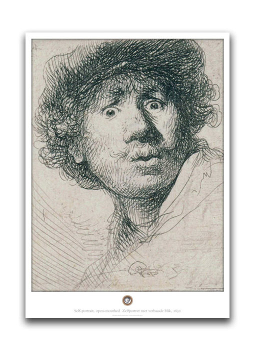 Plakat, 50 x 70, Selbstporträt mit neugierigem Gesicht, Rembrandt