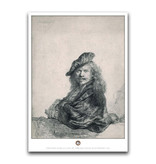 Poster, 50 x 70 cm ,Zelfportret leunend op stenen dorpel , Rembrandt