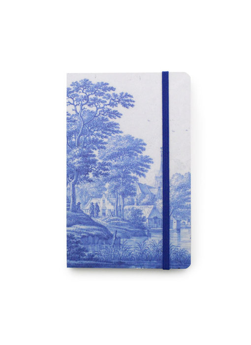 Cuaderno de tapa blanda A6, paisaje holandés del río en azul de Delft