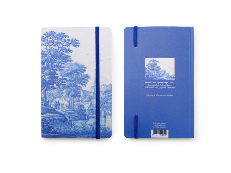 Carnet à couverture souple, paysage de rivière hollandaise en bleu de Delft