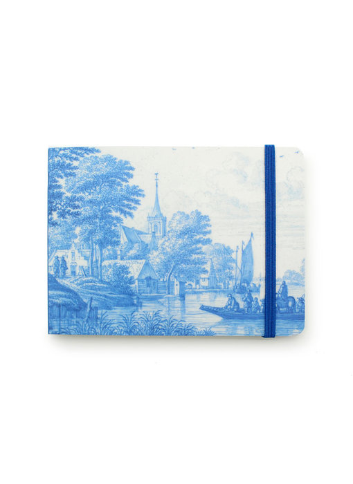 Cuaderno de bocetos, paisaje holandés del río en azul de Delft, Frytom