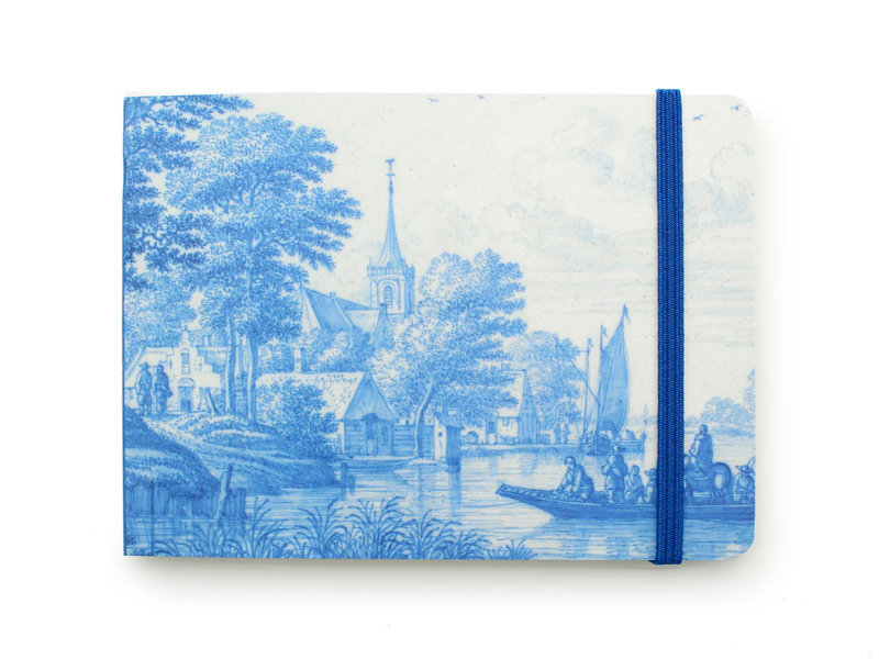 Cuaderno de bocetos, paisaje holandés del río en azul de Delft, Frytom