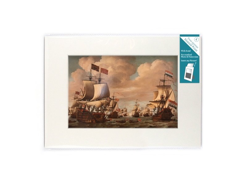 Matted prints  with reproduction, L, Ships at sea, Van de Velde