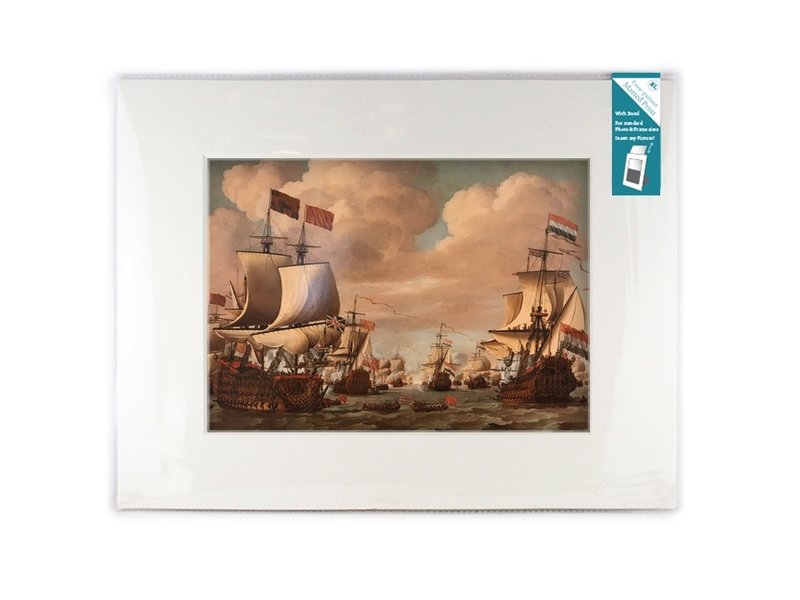 Matted prints with reproduction, XL, Ships at sea, Van de Velde