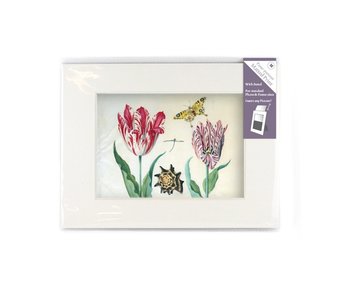 Passe-partout met reproductie, M, Twee tulpen met schelp en insecten, Marrel