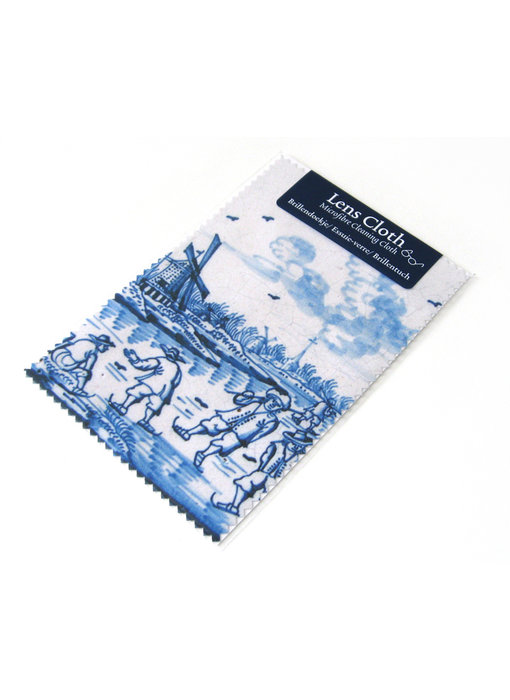 Toile à lunettes, Bleu de Delft, Moulin à vent avec patineurs