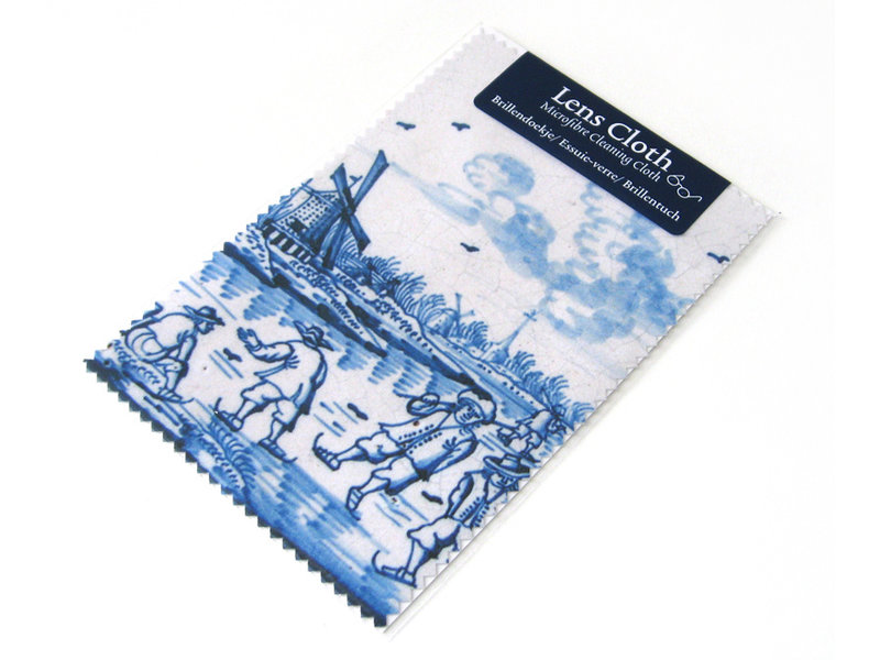 Tissu pour verres, Bleu de Delft, Moulin à vent avec patineurs