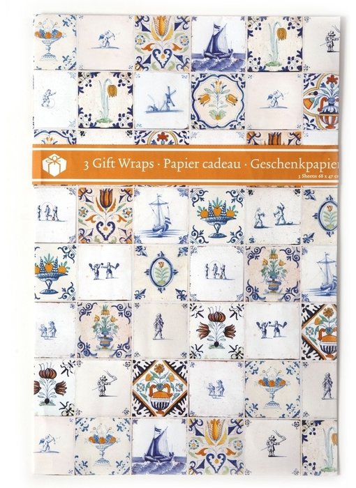 Papel de regalo, azulejos policromados de Delft