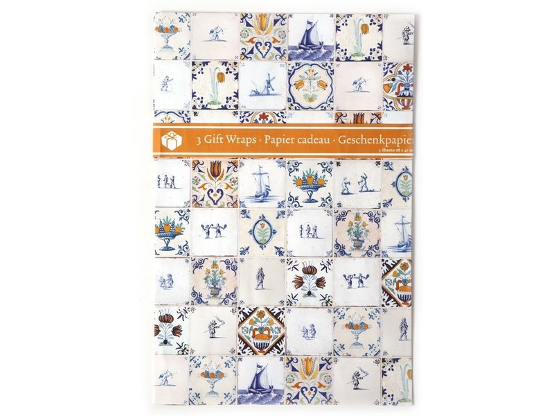 Papel de regalo, azulejos policromados de Delft